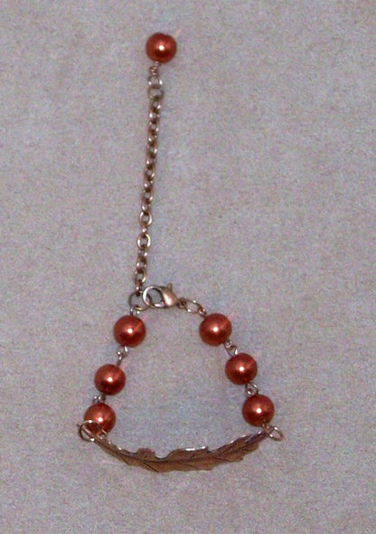 Copper Leaf and Pearl Bracelet