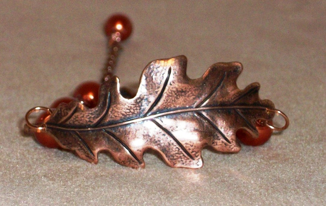 Copper Leaf and Pearl Bracelet