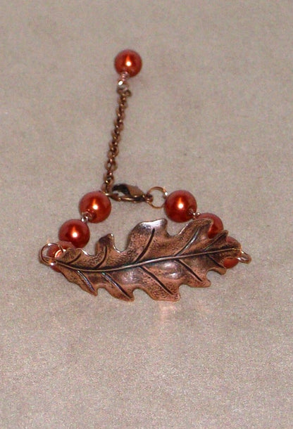 Copper Leaf and Pearl Bracelet