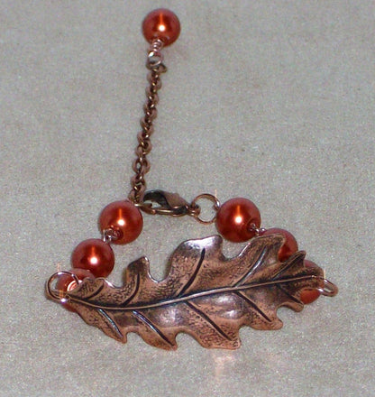 Copper Leaf and Pearl Bracelet