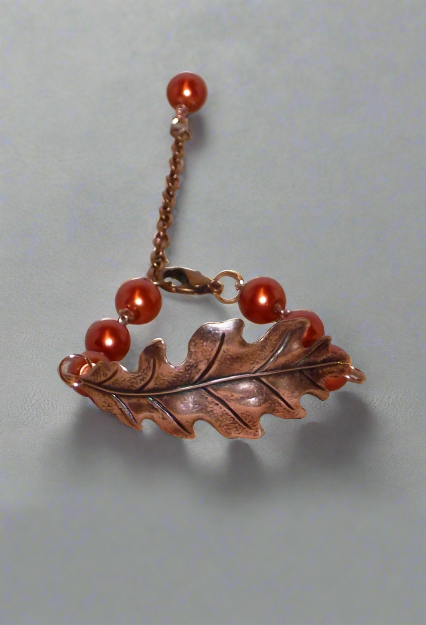 Copper Leaf and Pearl Bracelet