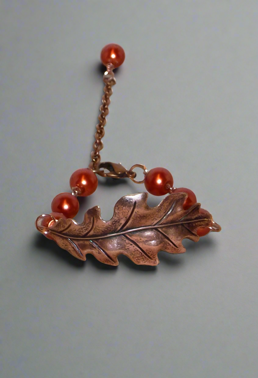 Copper Leaf and Pearl Bracelet